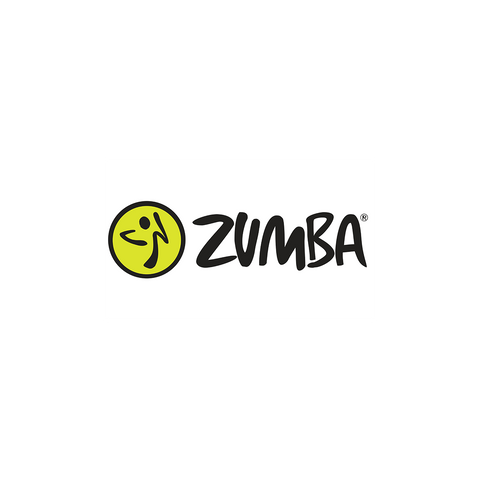 Zumba logo with a yellow circle and black text on a white background